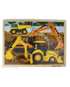 Learn and play with the Melissa & Doug puzzle featuring a construction scene of diggers at work.