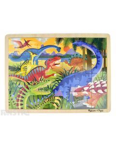 Learn and play with the Melissa & Doug puzzle featuring a prehistoric scene of dinosaurs.