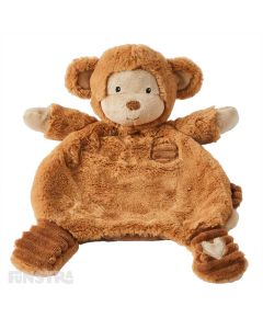 Sweetheart slouchie monkey comforter security blanket is brown and beige and an adorable companion, soother and comfort object for infants.