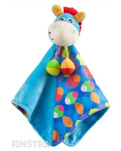 Playgro's Clip Clop Comforter Blanket is ultra soft for baby and is made of extra soft plush fabric and features a horse plush toy attached to the blanket and is the perfect little pony cuddle companion to comfort your little one.