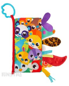 The Playgro Tails of the World Sensory Soft Book for baby features seven textured tails for baby to touch and feel.