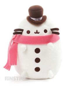 Wearing a top hat and pink scarf Pusheen is a cute little snowman and ready for some fun in the snow!