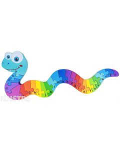 Toddlers and preschoolers can learn the alphabet with the rainbow wooden alphabet puzzle in the shape of a serpent that encourages imaginative play and learning.