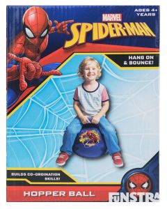 Hang on and bounce around with the web crawler superhero, Spiderman, on this blue web slinger hop ball.