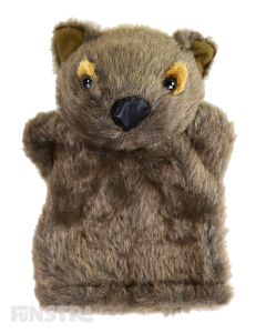 Soft and cuddly wombat hand puppet with brown fur.