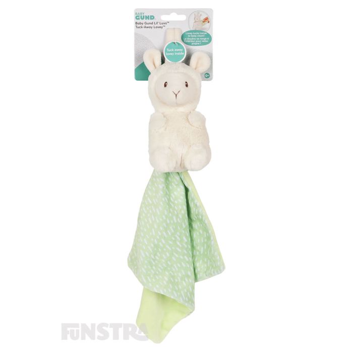 Baby Gund Liama Llama Lovey is a cuddly friend toy with a soft comforter blanket that tucks inside the plush toy to keep clean.