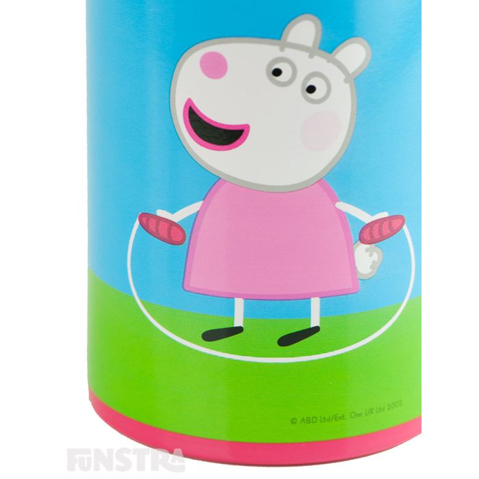 Suzy Sheep is Peppa's best friend and is playing too with her skipping rope