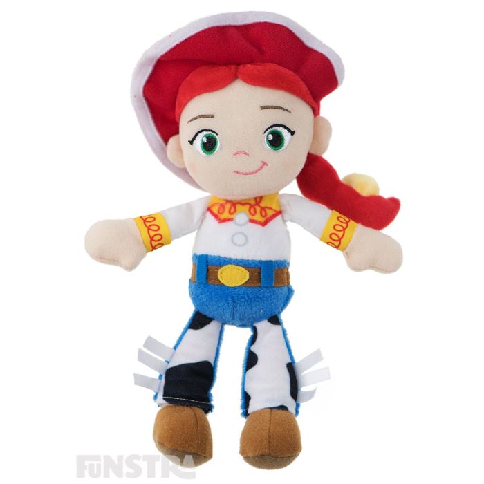 Soft and cuddly Disney Baby plush beanie toy of Jessie wears her signature cowboy costume and is the perfect friend for children of all ages to take on adventures.