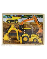 Learn and play with the Melissa & Doug puzzle featuring a construction scene of diggers at work.
