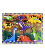 Learn and play with chunky dinosaur puzzle pieces that feature the Pteranodon, Ankylosaurus, Apatosaurus, T-Rex, Triceratops, Stegosaurus, and Hadrosaurus.