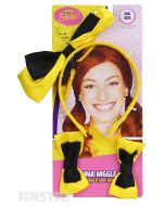 Yellow headband with Emma's signature yellow and black bow attached and matching shoe bows are the perfect accessories for an Emma Watkins costume
