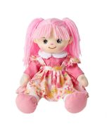 Jill is gorgeous rag doll with a soft cloth body and light pink hair and wears a floral pink pinafore dress and loves puppies and baking cookies.