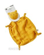 The teddy bear comforter blanket is ultra soft for baby and is made of 100% cotton double muslin fabric with embroidered features in a shade of honey mustard and is the perfect bear cuddle companion to comfort your little one.