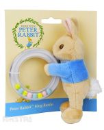 The super soft Peter plush toy wears his signature blue sweater and a cute and fluffy tail and holds the ring rattle that helps baby develop fine and gross motor skills, and gives hours of fun with constant movement and sliding beads..