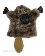 Soft and cuddly platypus hand puppet with brown fur.