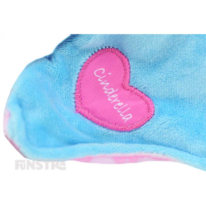 A love heart with 'Cinderella' printed is featured on the corner of the security blanket. A love heart with 'Cinderella' printed is featured on the corner of the security blanket.