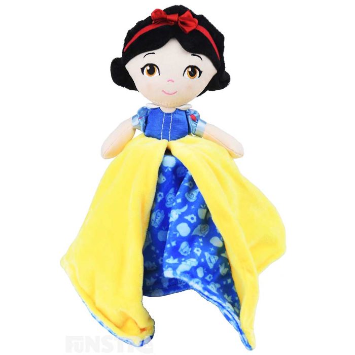 Under the blanket is a blue repeating pattern of the apple and the seven dwarfs from the movie. Under the blanket is a blue repeating pattern of the apple and the seven dwarfs from the movie.