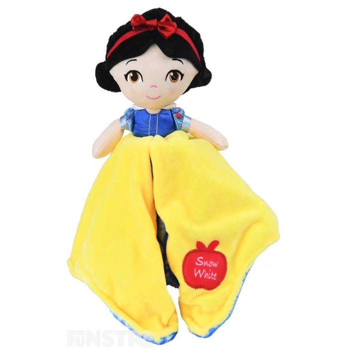 Snow White wears her beautiful yellow, blue and red gown and is super soft and ready for lots of cuddles. Snow White wears her beautiful yellow, blue and red gown and is super soft and ready for lots of cuddles.